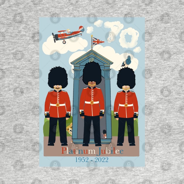 Memorial of the Queen’s Platinum Royal Jubilee Celebration with corgis, horse guards and the Queen flying her plane by NattyDesigns